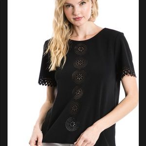 Laser Cut Eyelet Blouse in black